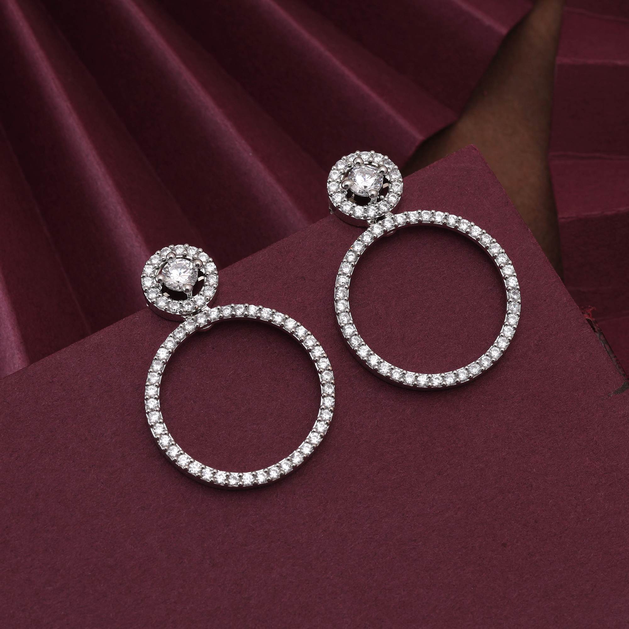 Silver Color Beautiful Classic American Diamond Earrings For Brides And Party Functions