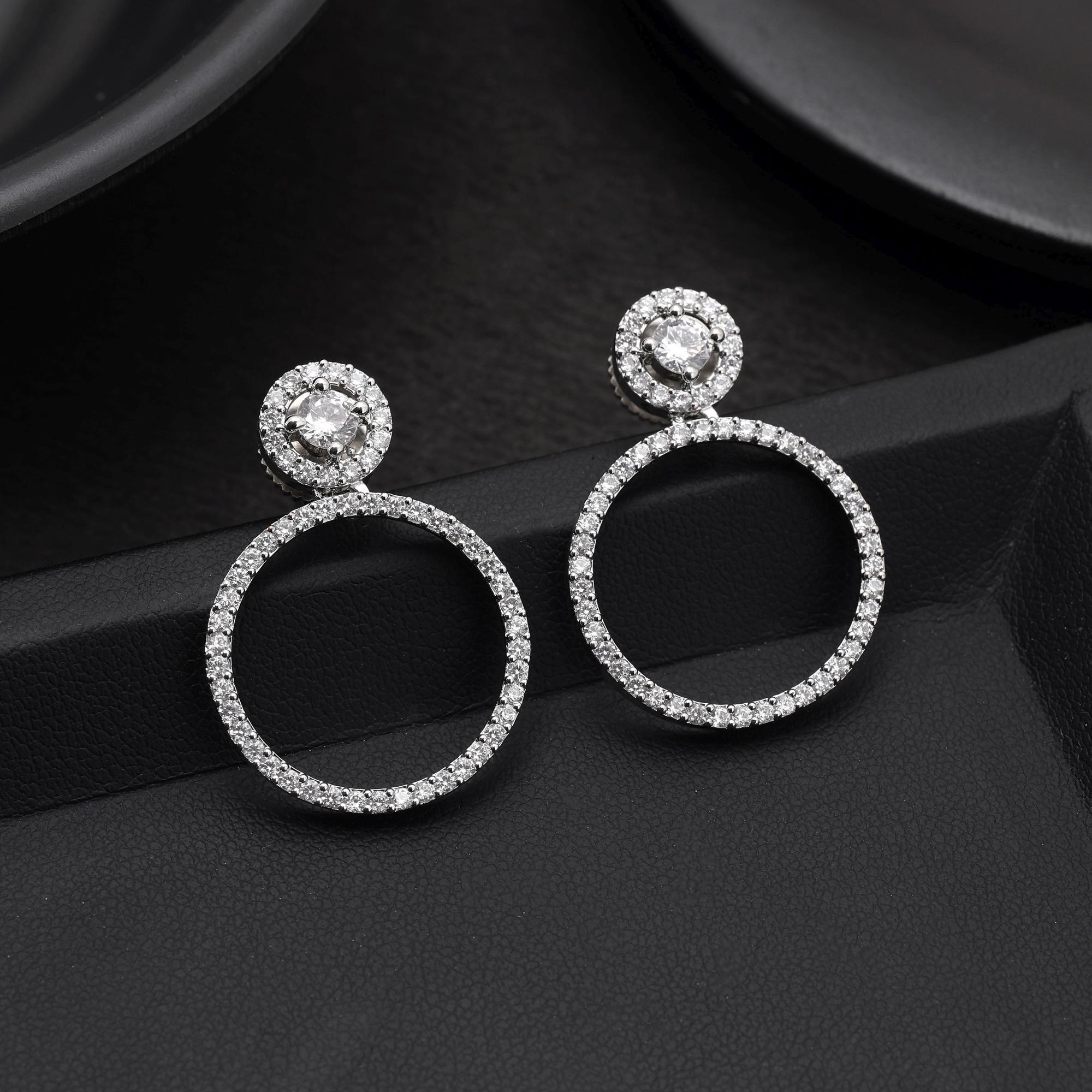 Silver Color Beautiful Classic American Diamond Earrings For Brides And Party Functions