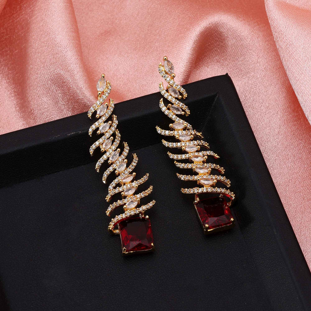 Maroon Color Classic Stone American Diamond Earrings For Wedding And Party Wear