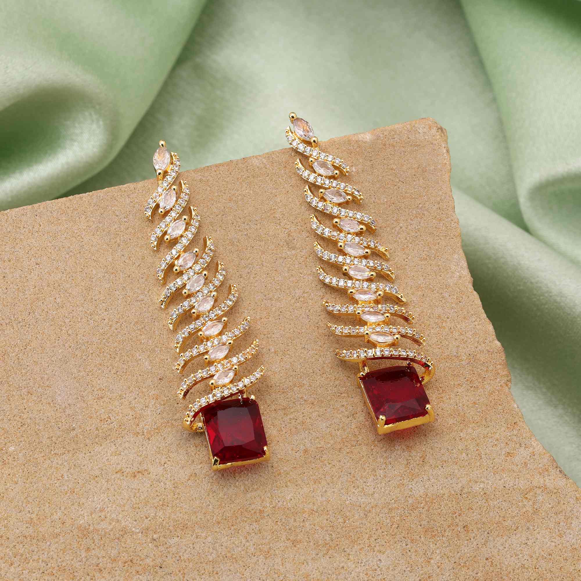 Maroon Color Classic Stone American Diamond Earrings For Wedding And Party Wear