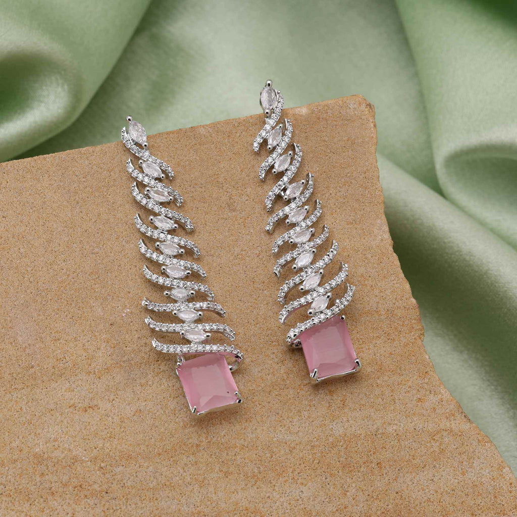 Pink Color Pretty Designer American Diamond Earrings For Bridesmaids And Daily Wear