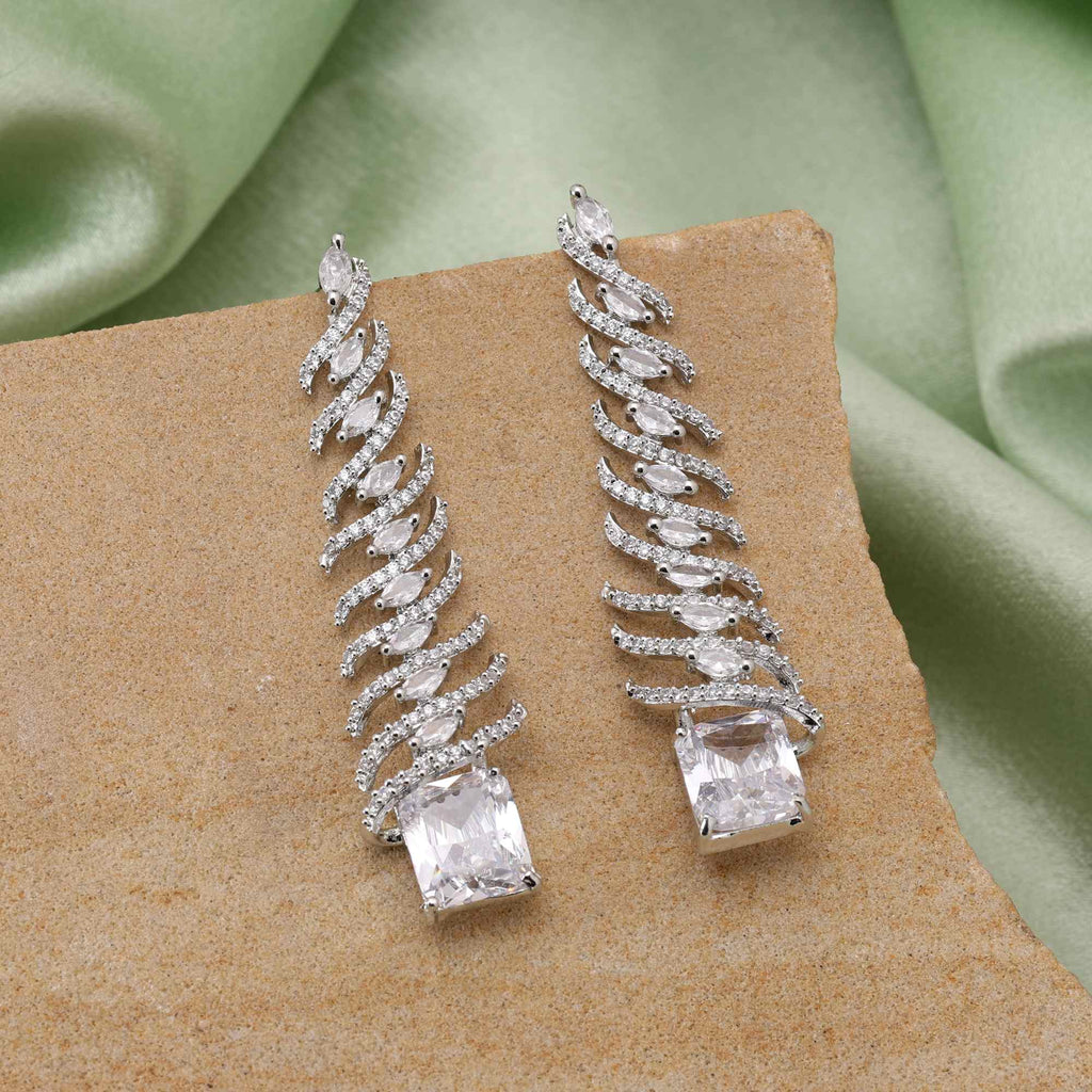 Silver Color Sparkling Shimmer American Diamond Earrings For Elegant Women’S Jewelry