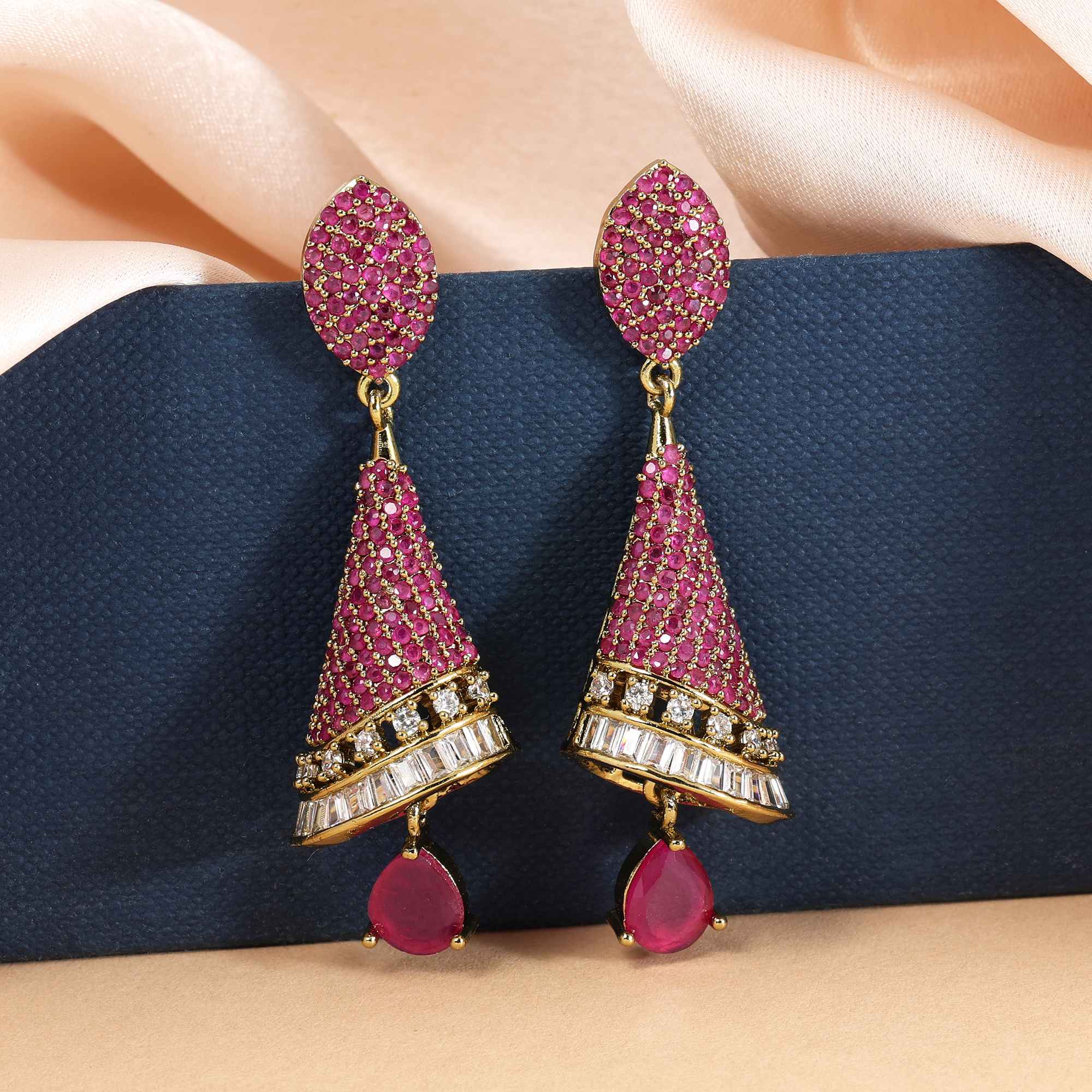 Rani Color Beautiful Designer American Diamond Earrings For Women’S Elegant Wardrobe