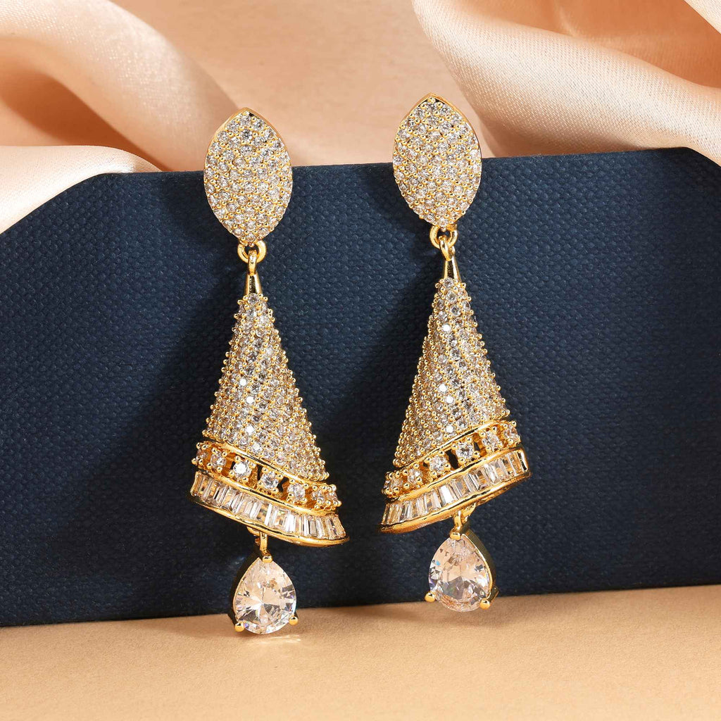 Gold Color Sparkling Shine American Diamond Earrings For Bridal And Cultural Events
