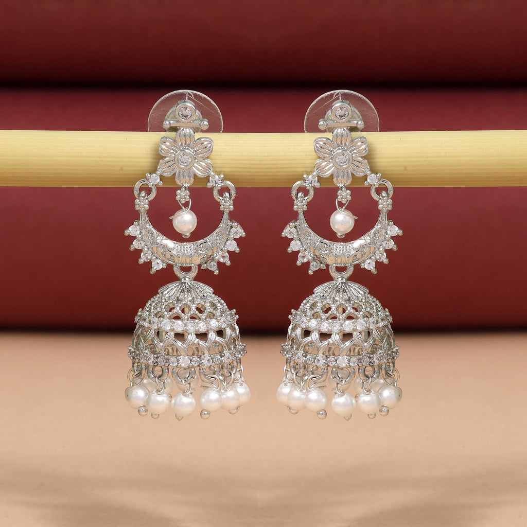 Silver Color Premium Finish American Diamond Earrings For Wedding And Casual Outfits