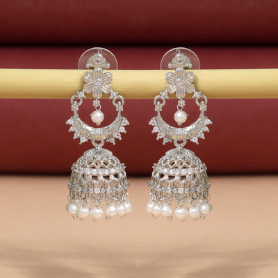 Silver Color Premium Finish American Diamond Earrings For Wedding And Casual Outfits
