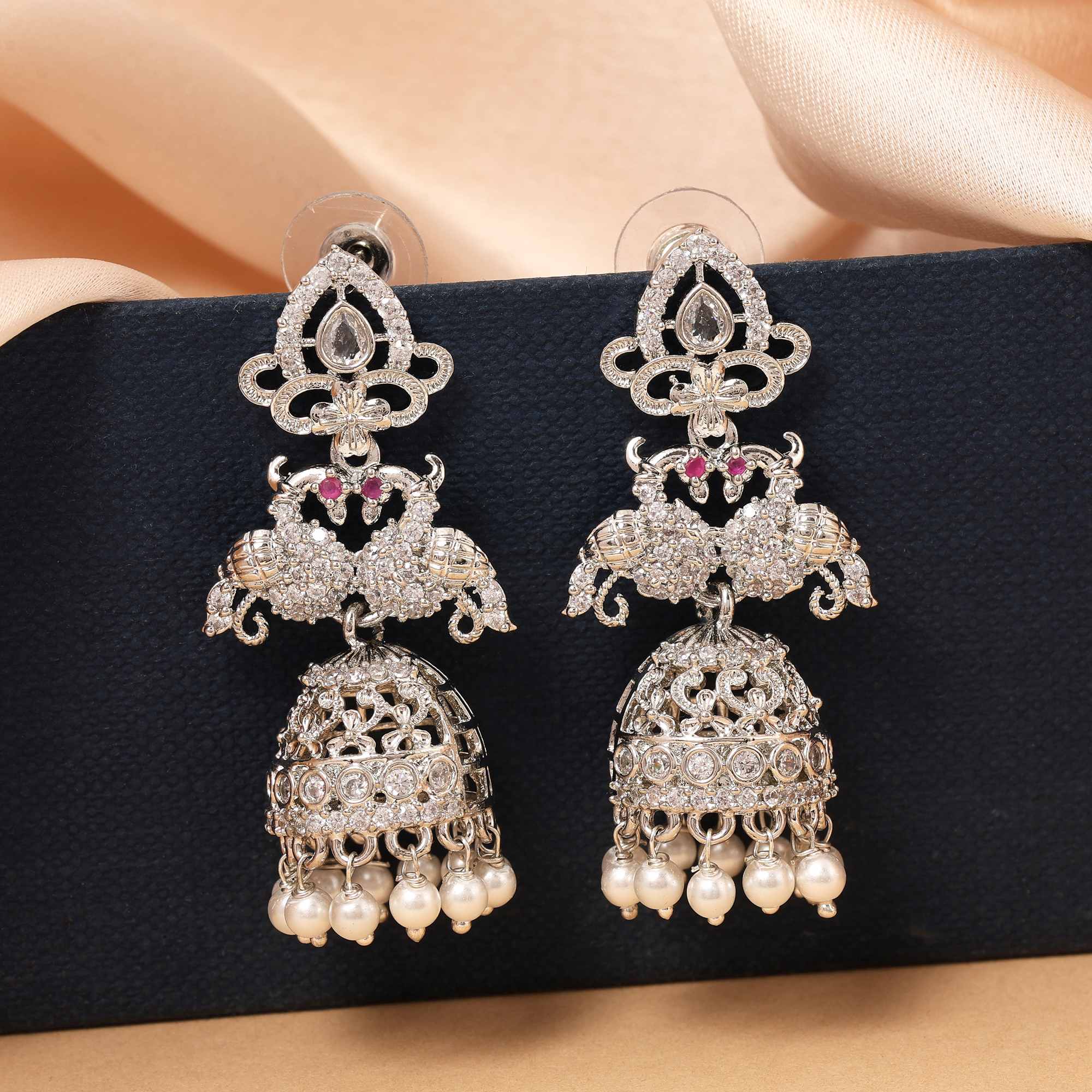 Rani Color Gorgeous Round American Diamond Earrings For Party And Wedding Style
