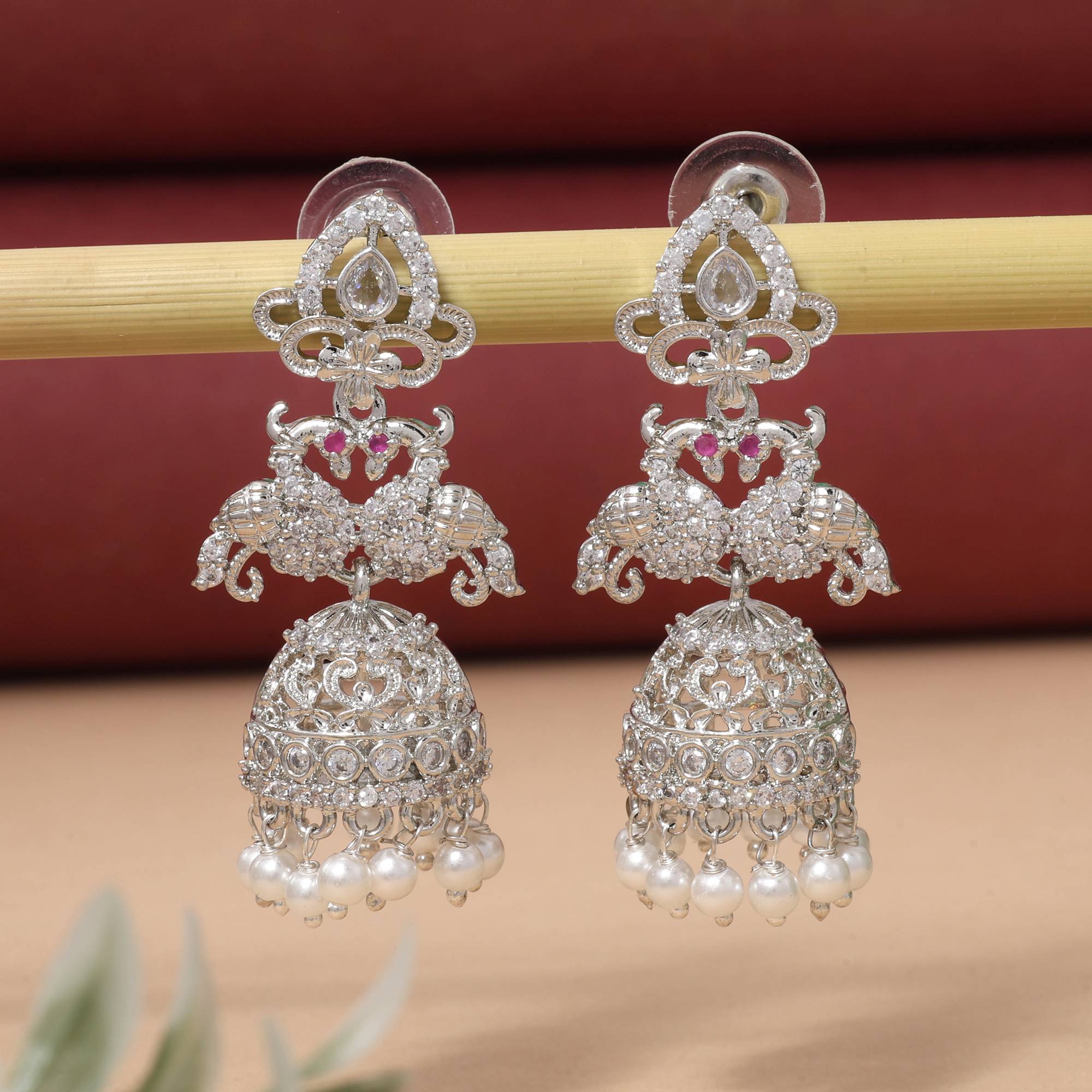 Rani Color Gorgeous Round American Diamond Earrings For Party And Wedding Style