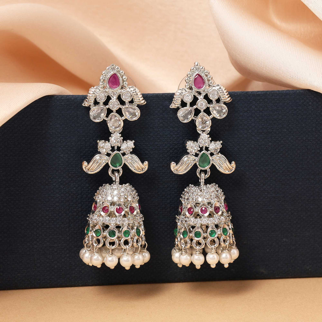 Rani & Green Color Shimmering Designer American Diamond Earrings For Festive Occasions