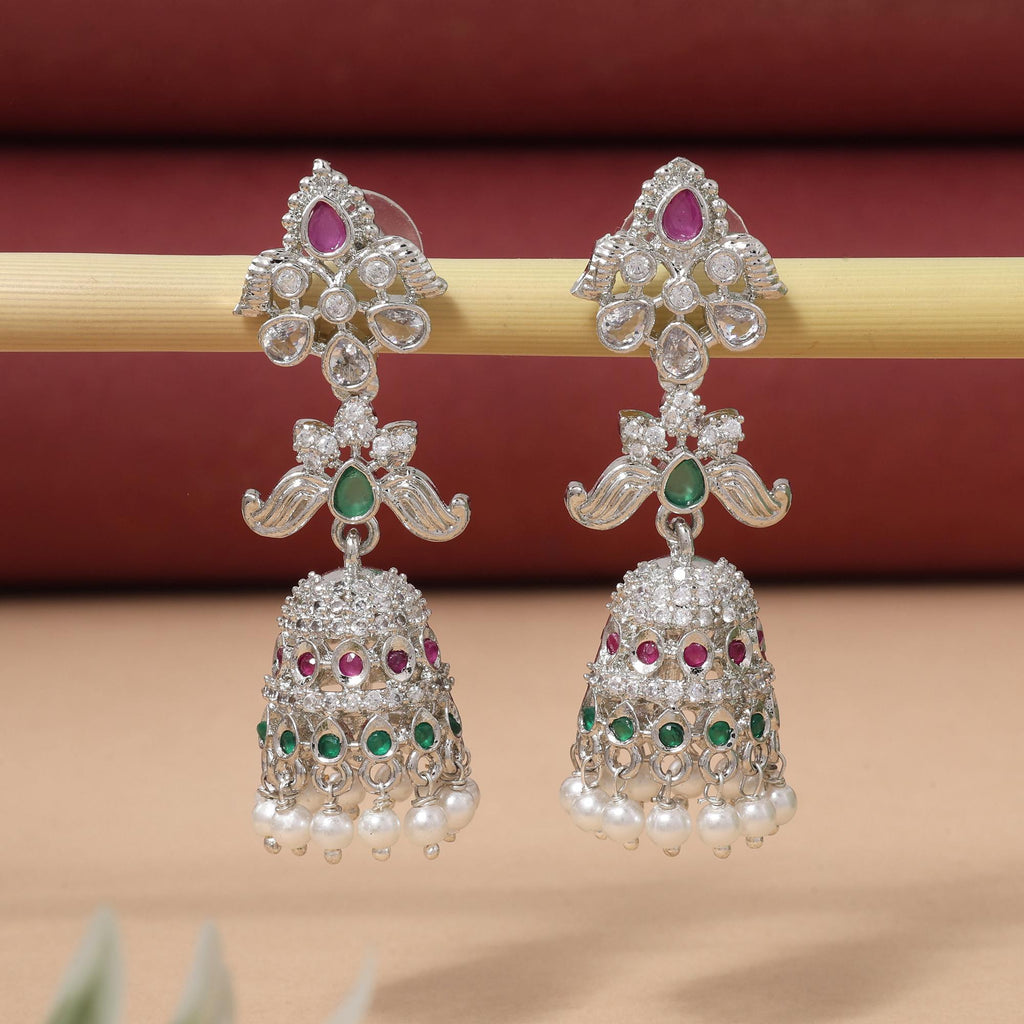 Rani & Green Color Shimmering Designer American Diamond Earrings For Festive Occasions