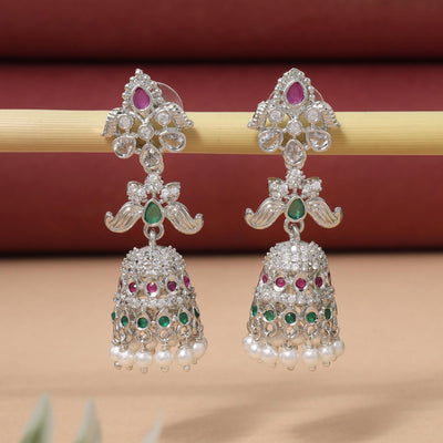 Rani & Green Color Shimmering Designer American Diamond Earrings For Festive Occasions