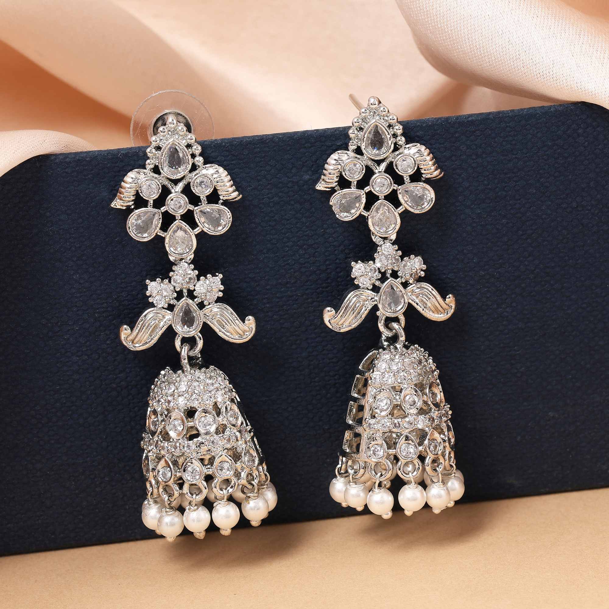 Silver Color Beautiful Designer American Diamond Earrings For Brides And Modern Attire