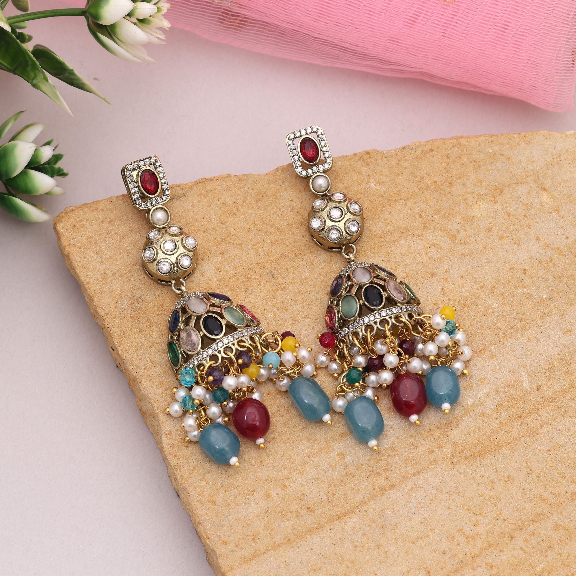 Multi Color American Diamond Earrings For Girls & Women