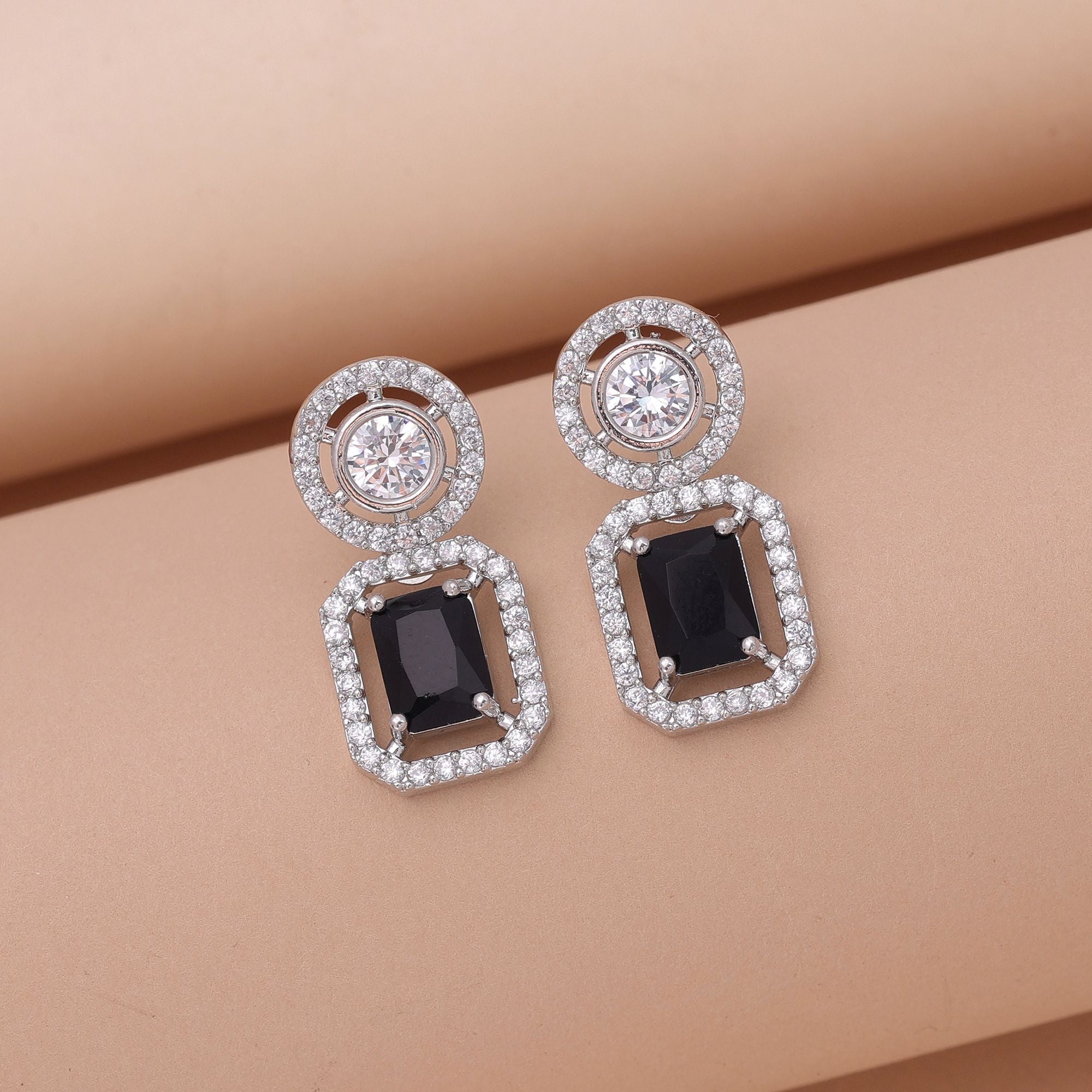 Black Color American Diamond Earrings