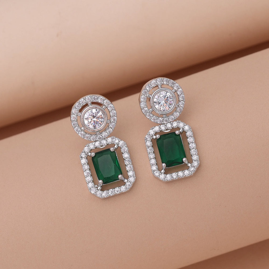 Green Color Crystal Diamond Earrings