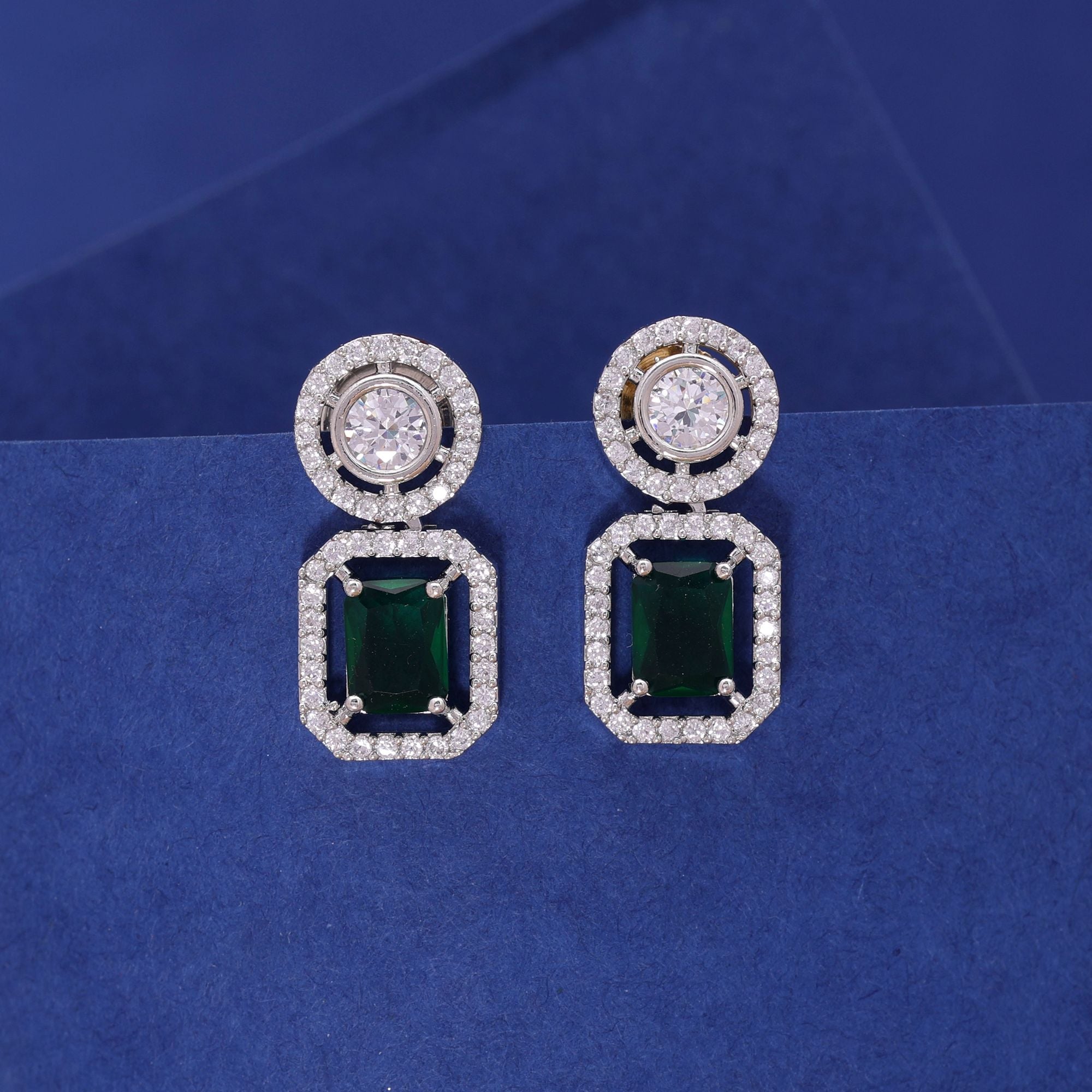Green Color Crystal Diamond Earrings