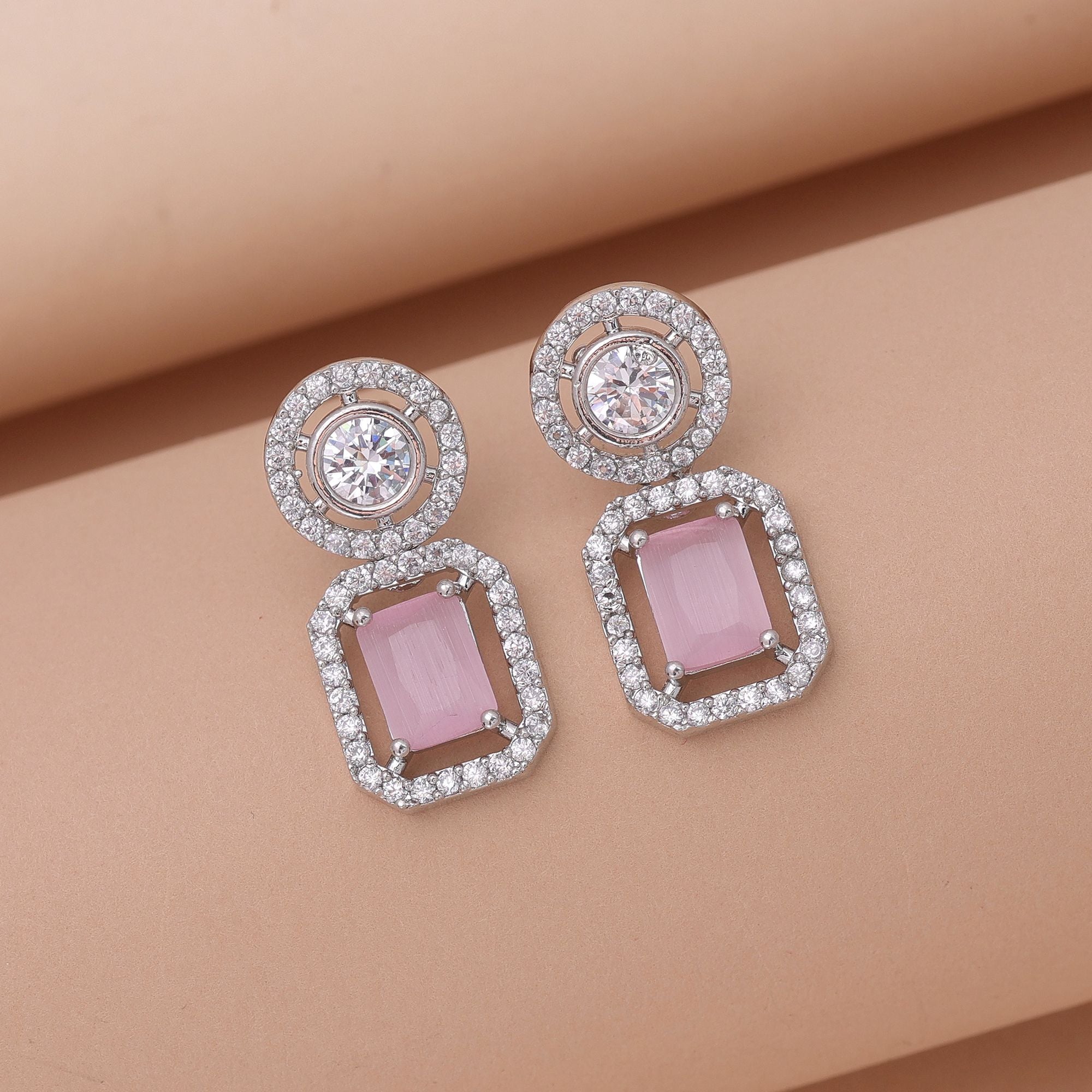 Light Pink Color Diamond Earrings