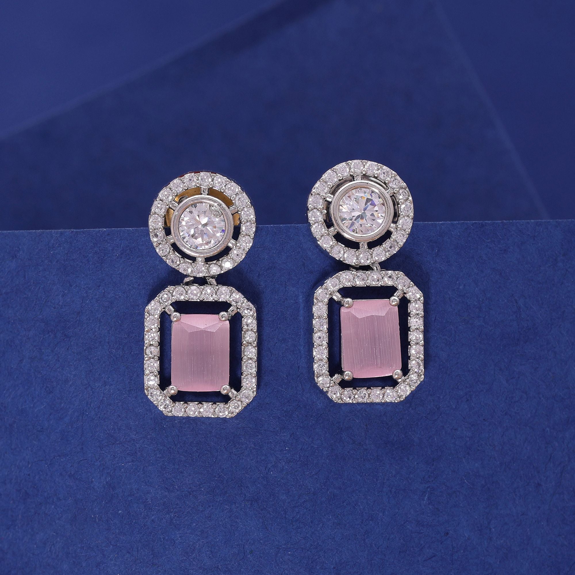 Light Pink Color Diamond Earrings