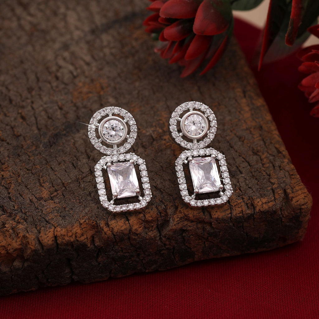Silver Color American Diamond Earrings Fashion Earrings With Modern Glam Appeal