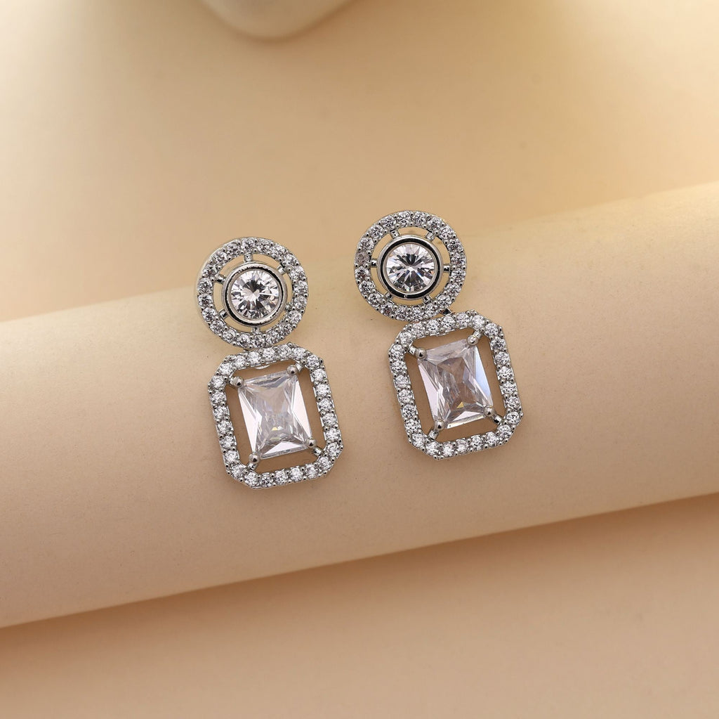 Silver Color American Diamond Earrings Fashion Earrings With Modern Glam Appeal