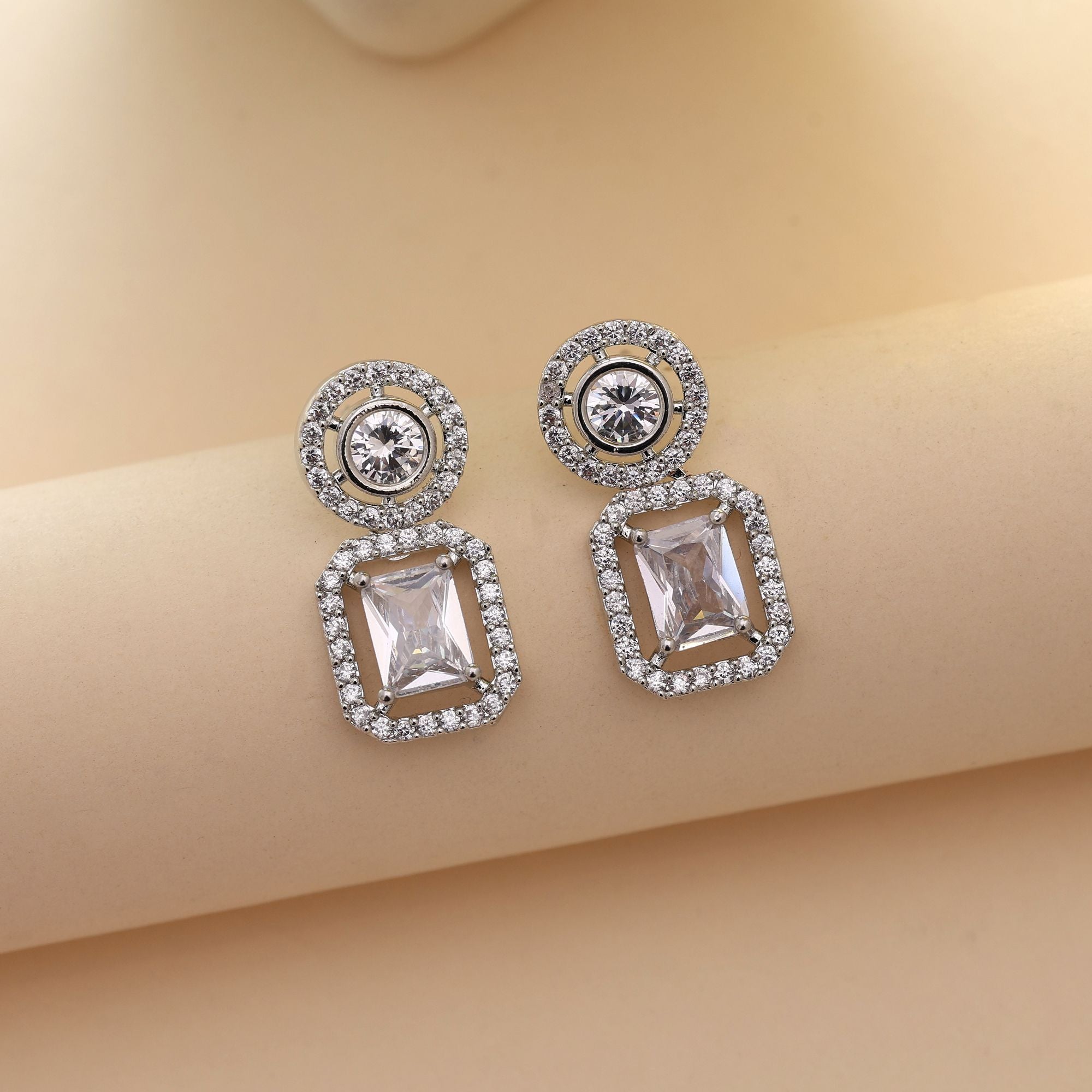 Silver Color American Diamond Earrings Fashion Earrings With Modern Glam Appeal