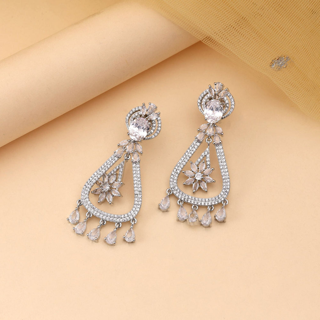 Silver Color American Diamond Earrings Fashion Earrings With Premium Crystal Shine