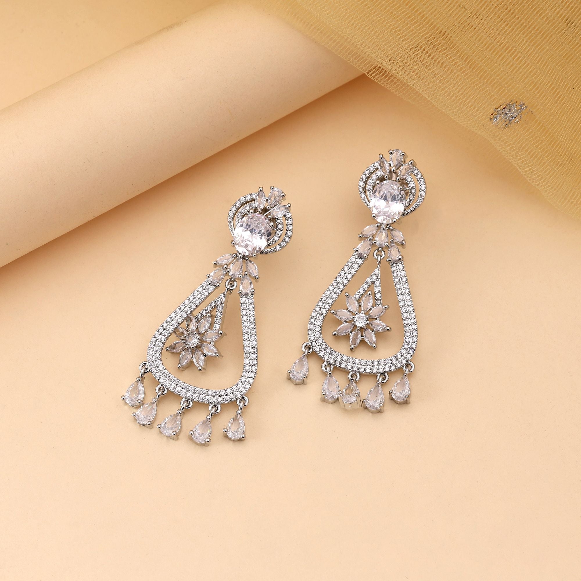 Silver Color American Diamond Earrings Fashion Earrings With Premium Crystal Shine