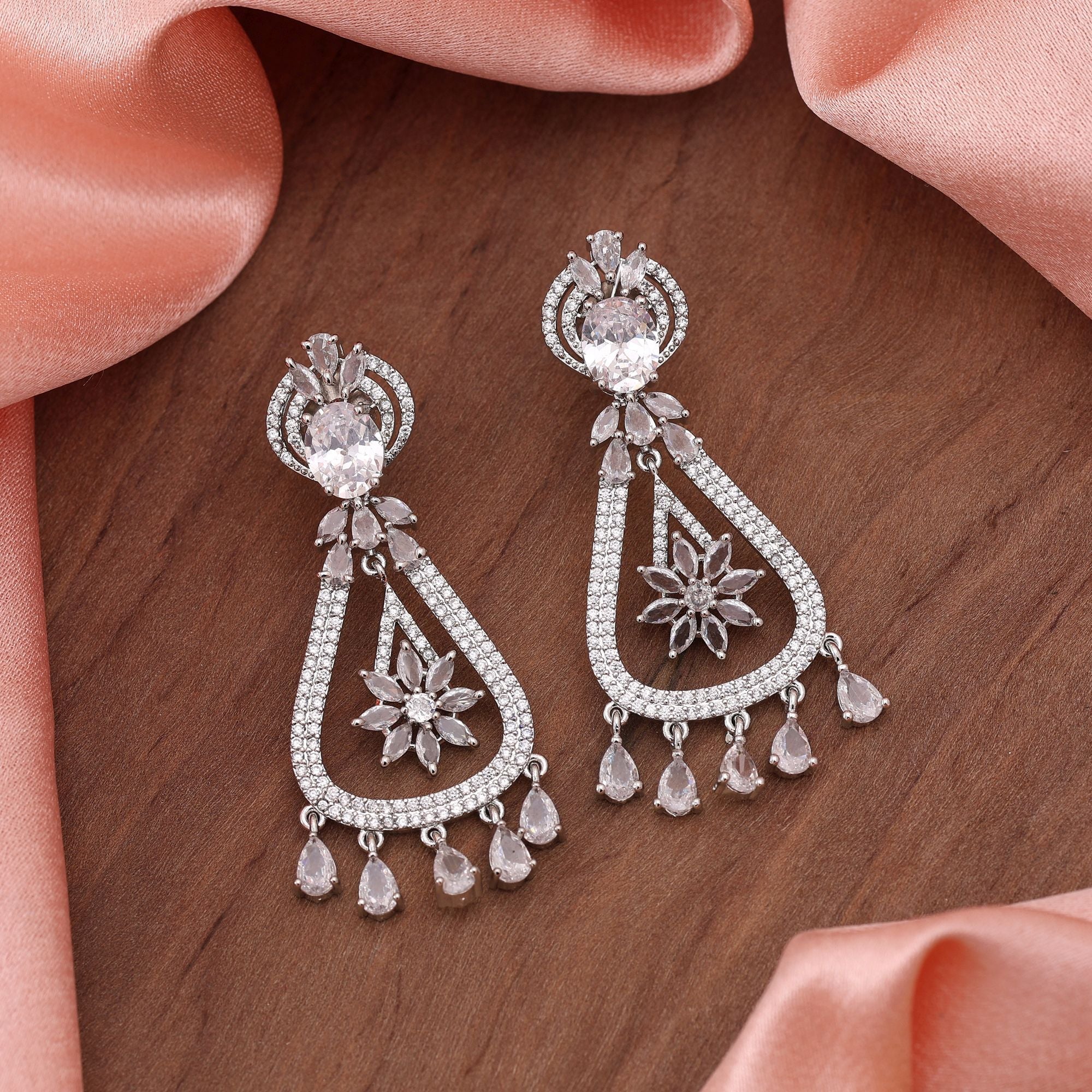 Silver Color American Diamond Earrings Fashion Earrings With Premium Crystal Shine