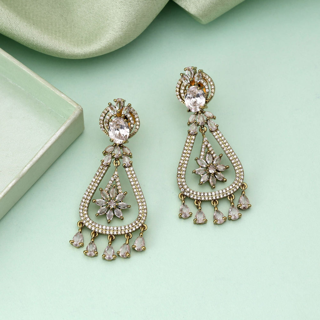 White Color American Diamond Earrings Fashion Earrings With Timeless Design