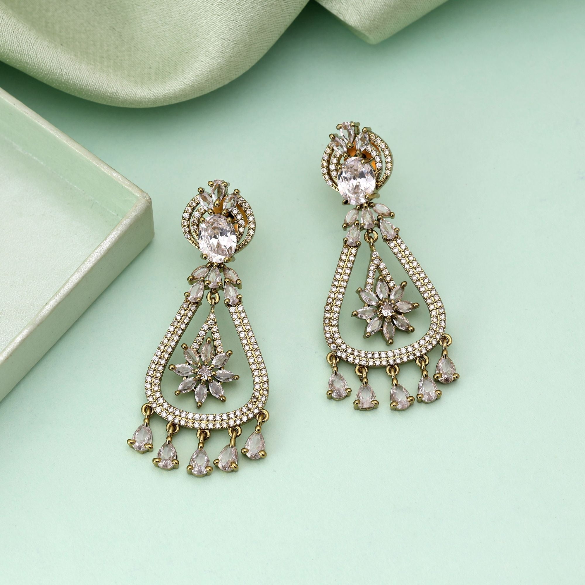 White Color American Diamond Earrings Fashion Earrings With Timeless Design