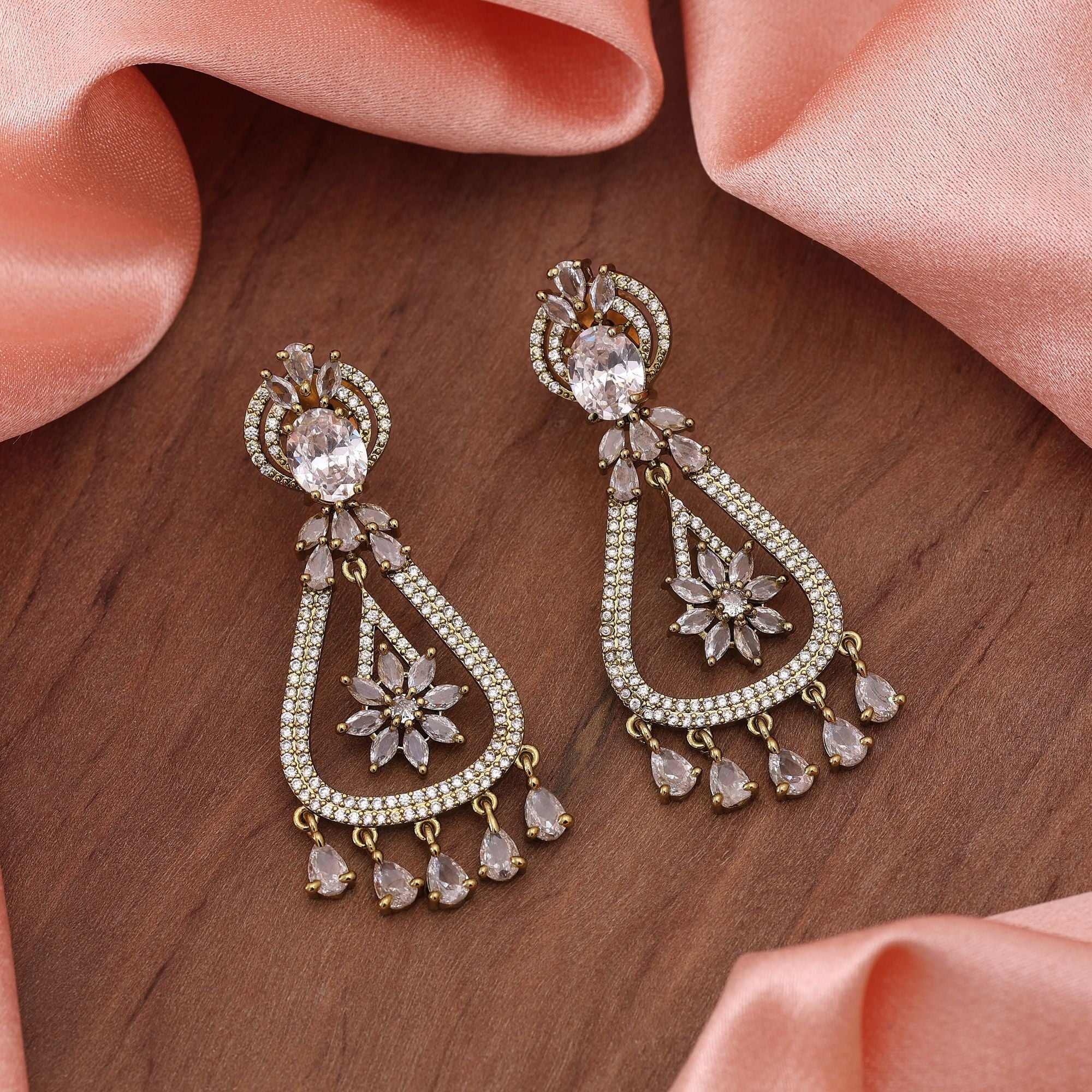 White Color American Diamond Earrings Fashion Earrings With Timeless Design