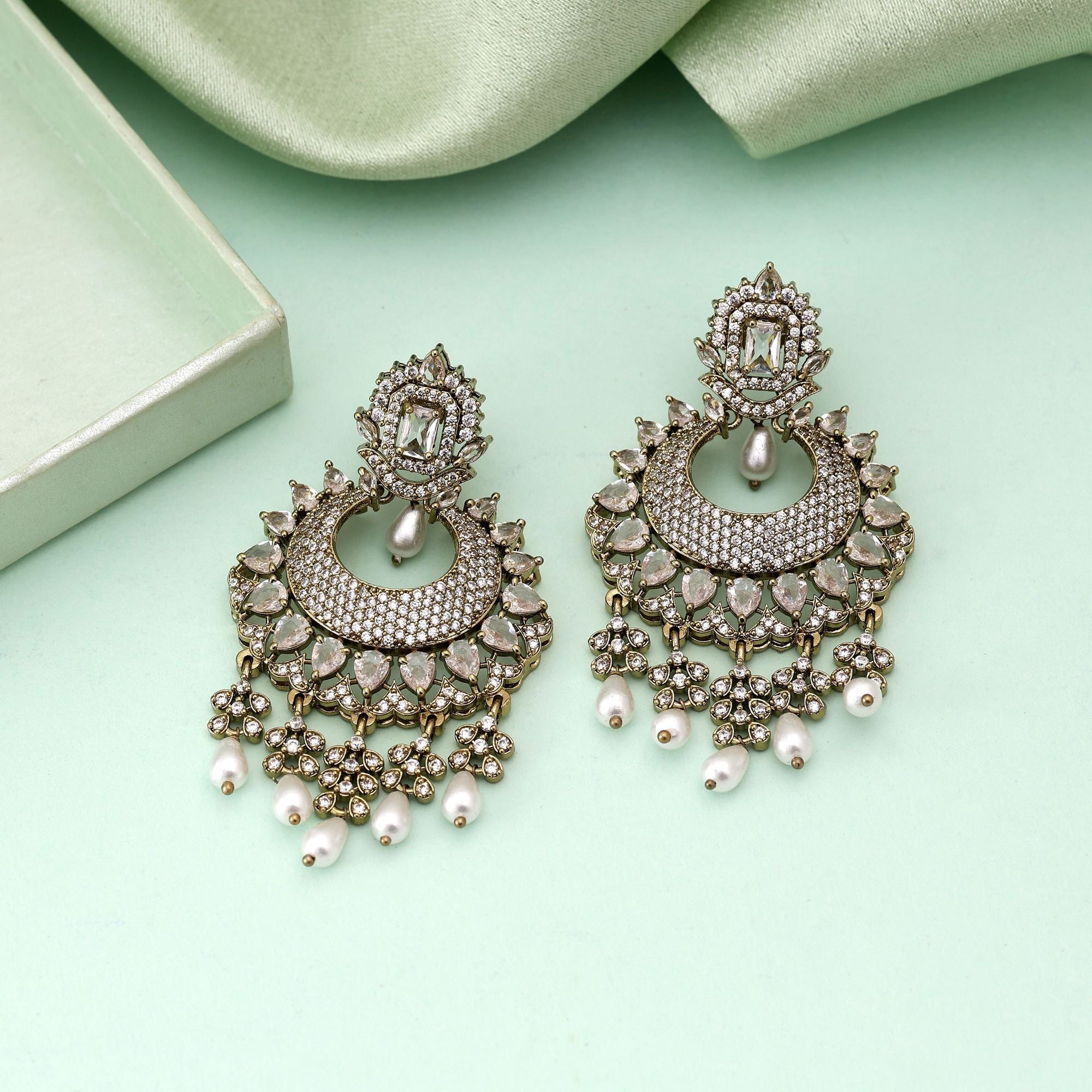 White Color American Diamond Earrings Fashion Earrings With Refined Elegant Finish