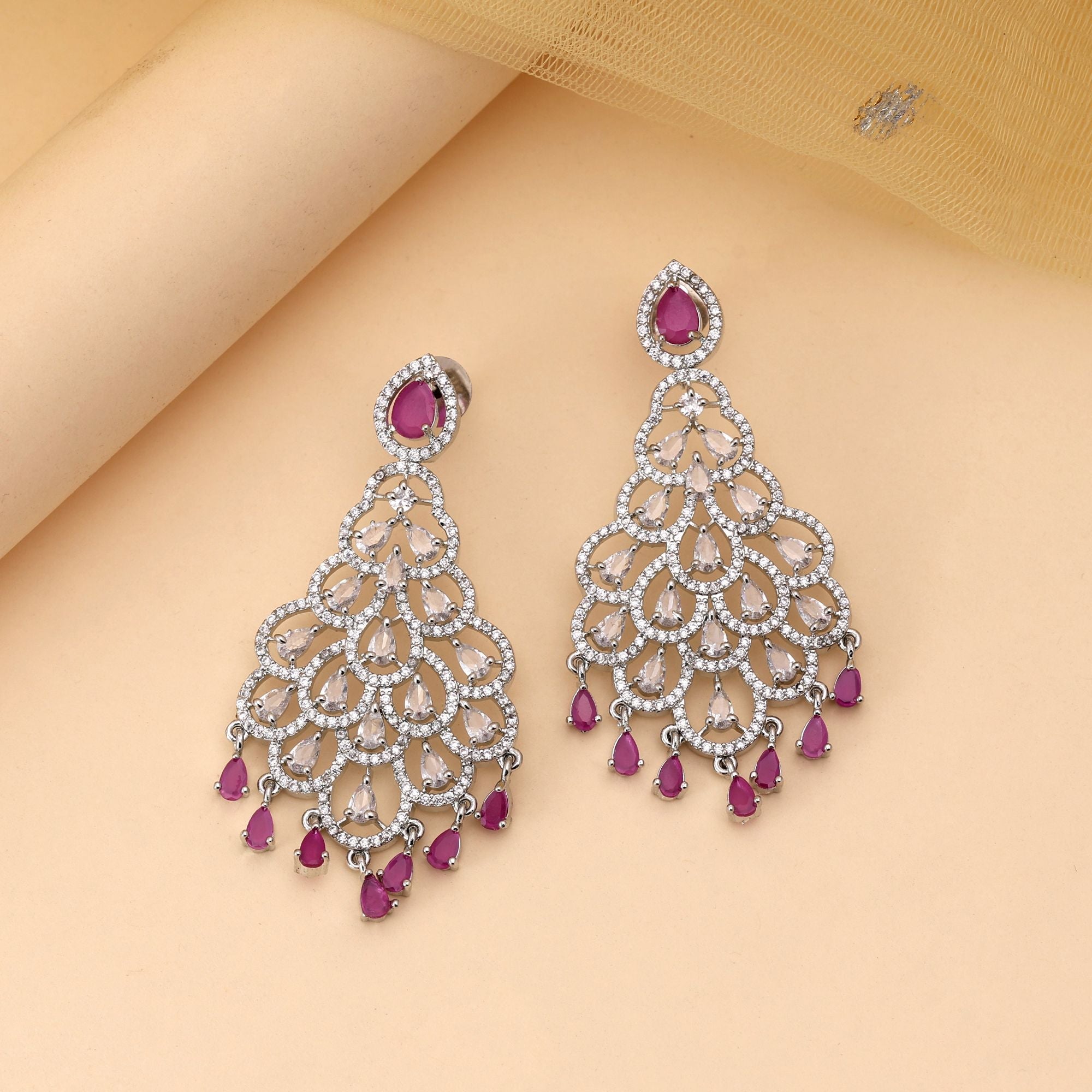 Rani Color American Diamond Earrings Fashion Earrings With Royal Shine Effect