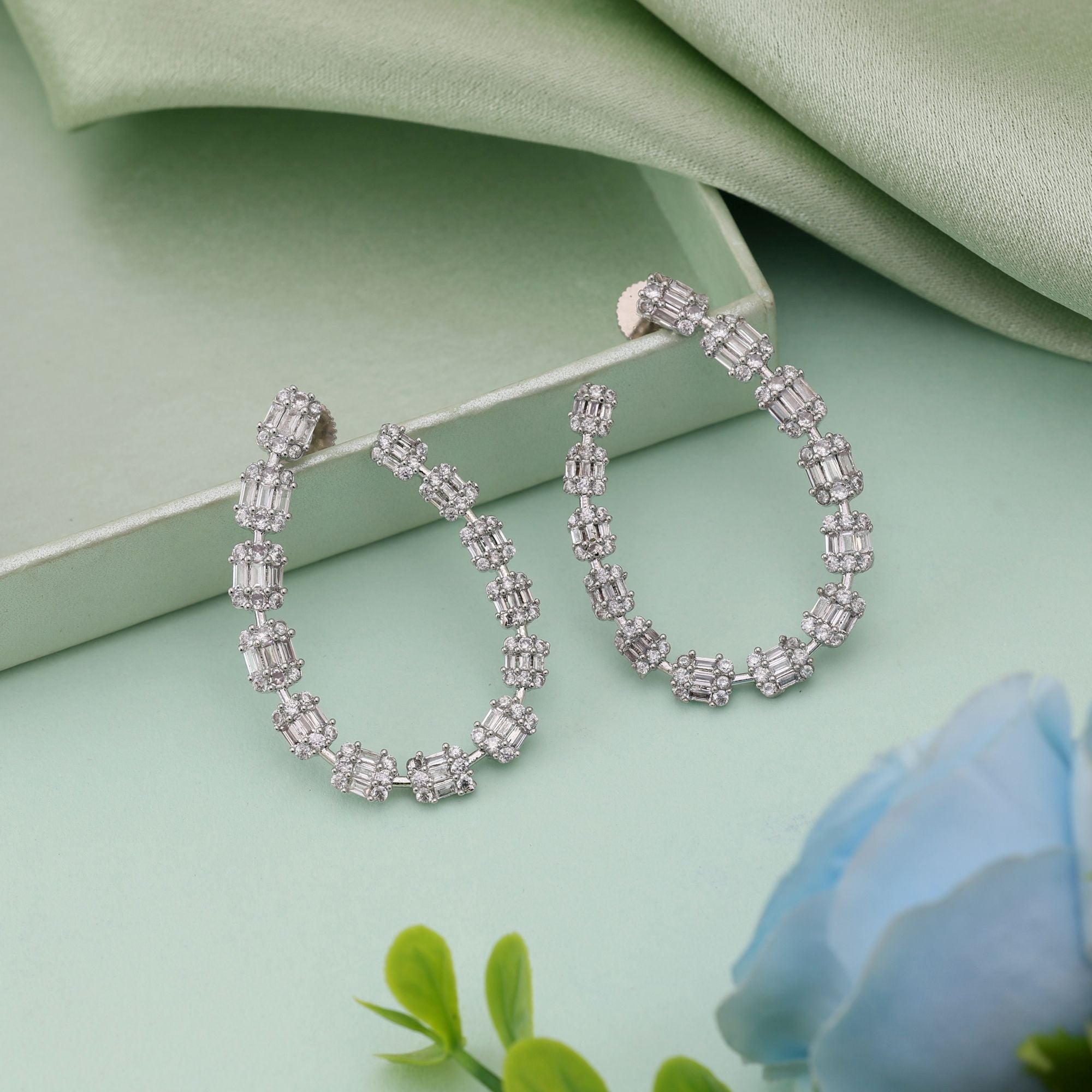 Silver Color American Diamond Earrings Fashion Earrings With Contemporary Finish