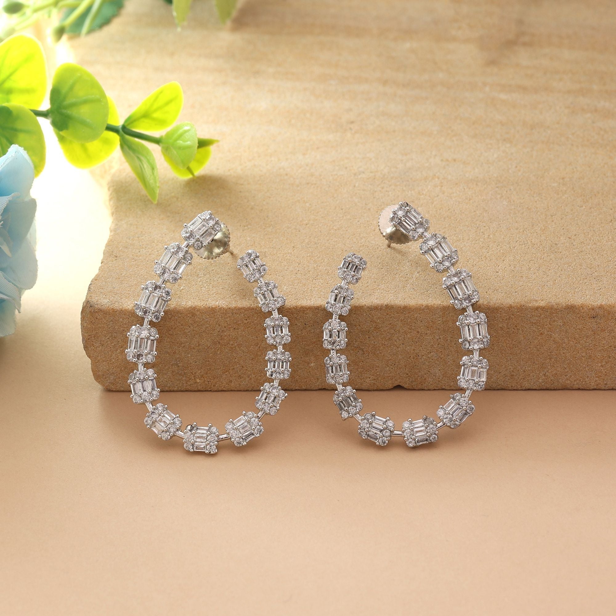Silver Color American Diamond Earrings Fashion Earrings With Contemporary Finish