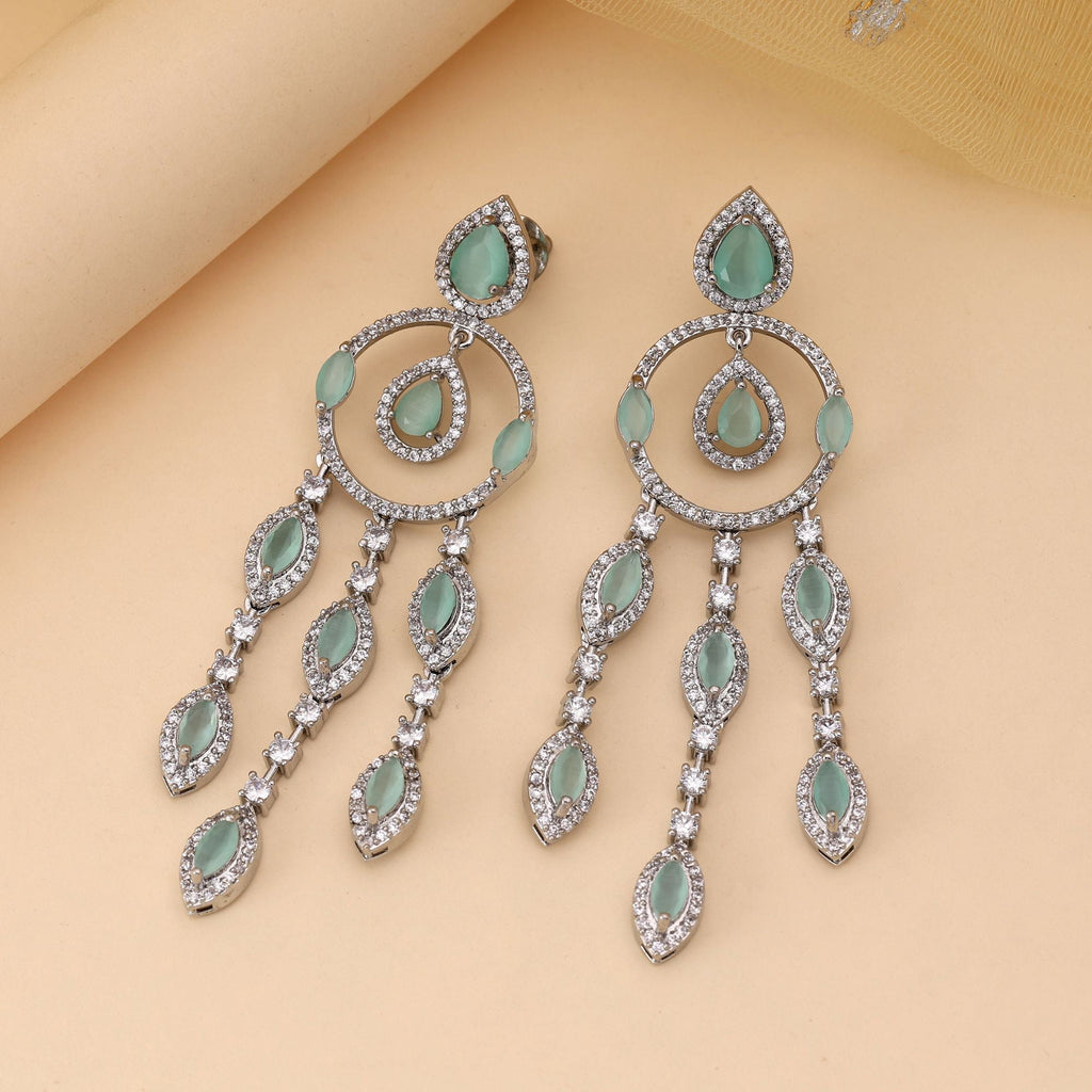 Pista Green Color American Diamond Earrings Fashion Earrings With Soft Glam Appeal