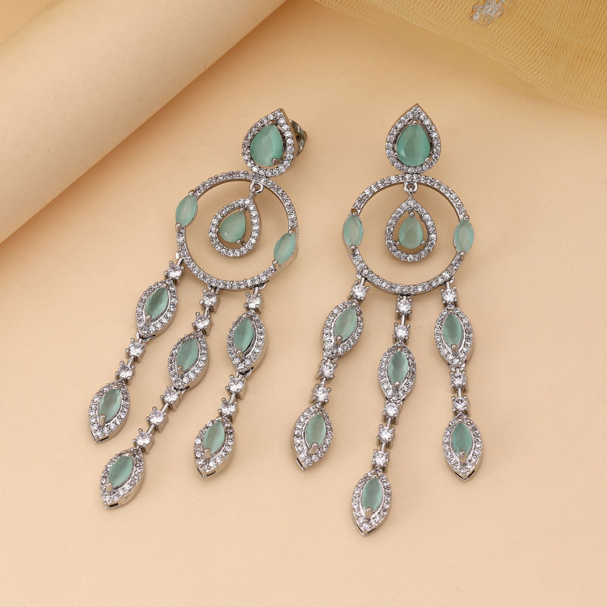 Pista Green Color American Diamond Earrings Fashion Earrings With Soft Glam Appeal