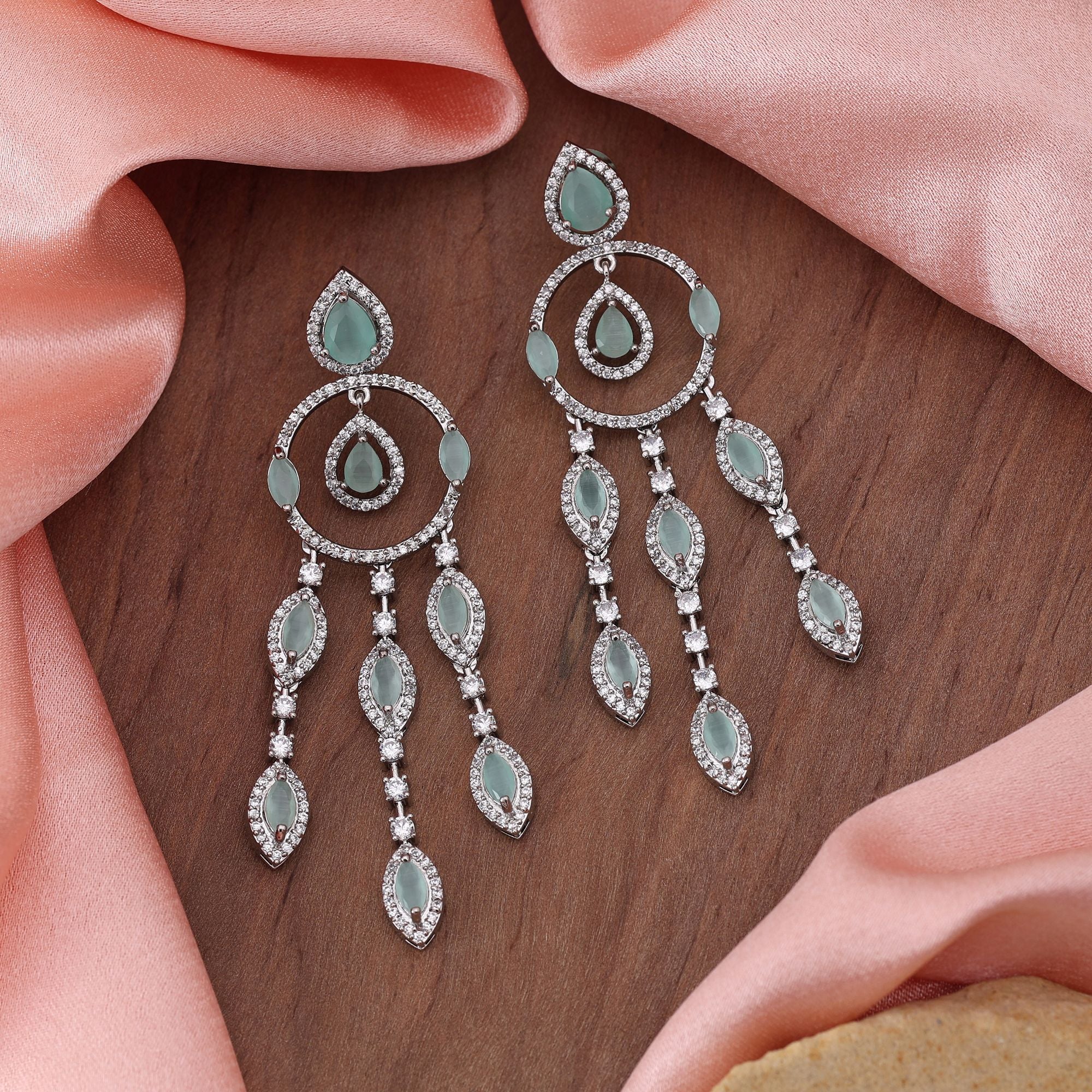Pista Green Color American Diamond Earrings Fashion Earrings With Soft Glam Appeal