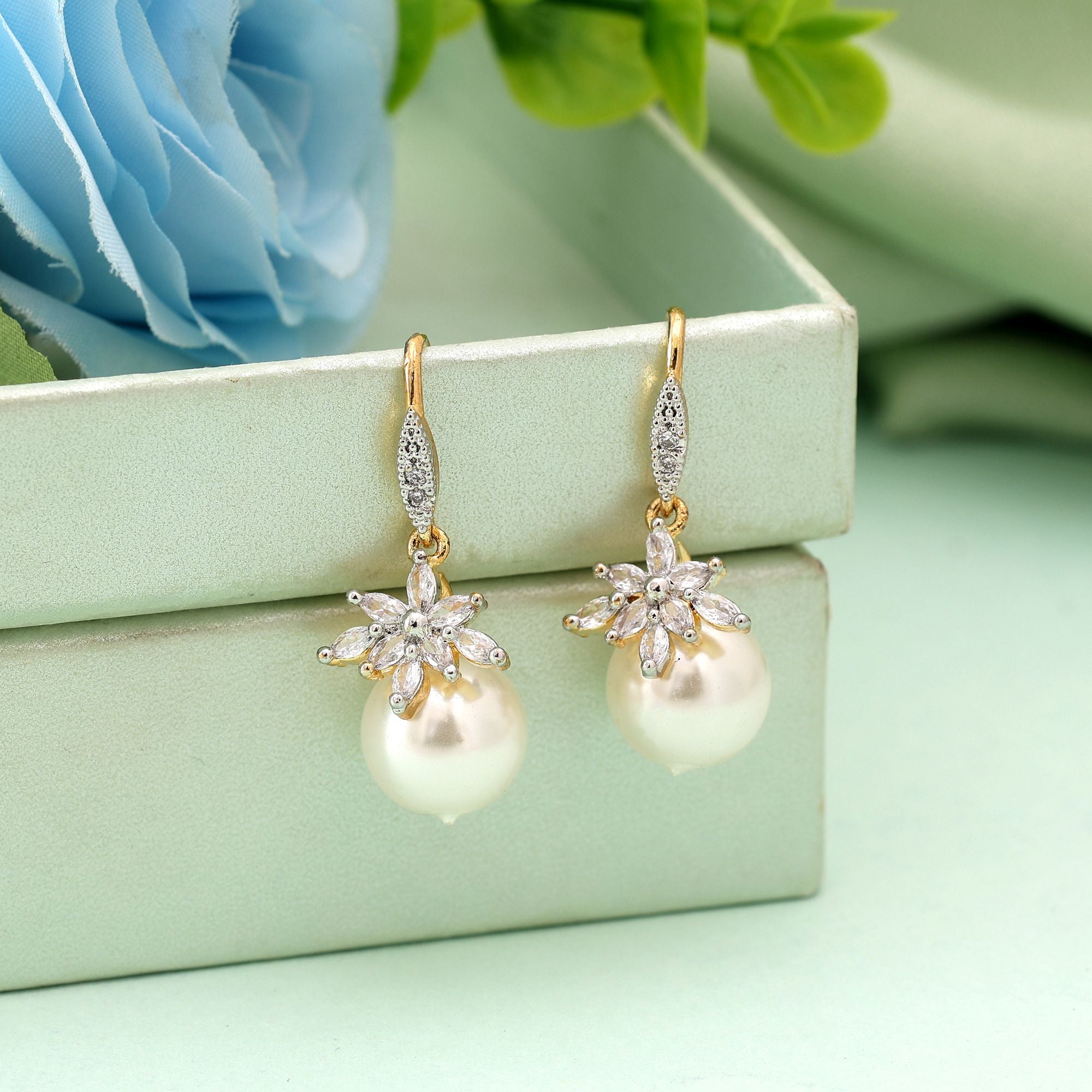 White Color American Diamond Earrings Fashion Earrings With Classic Minimal Design