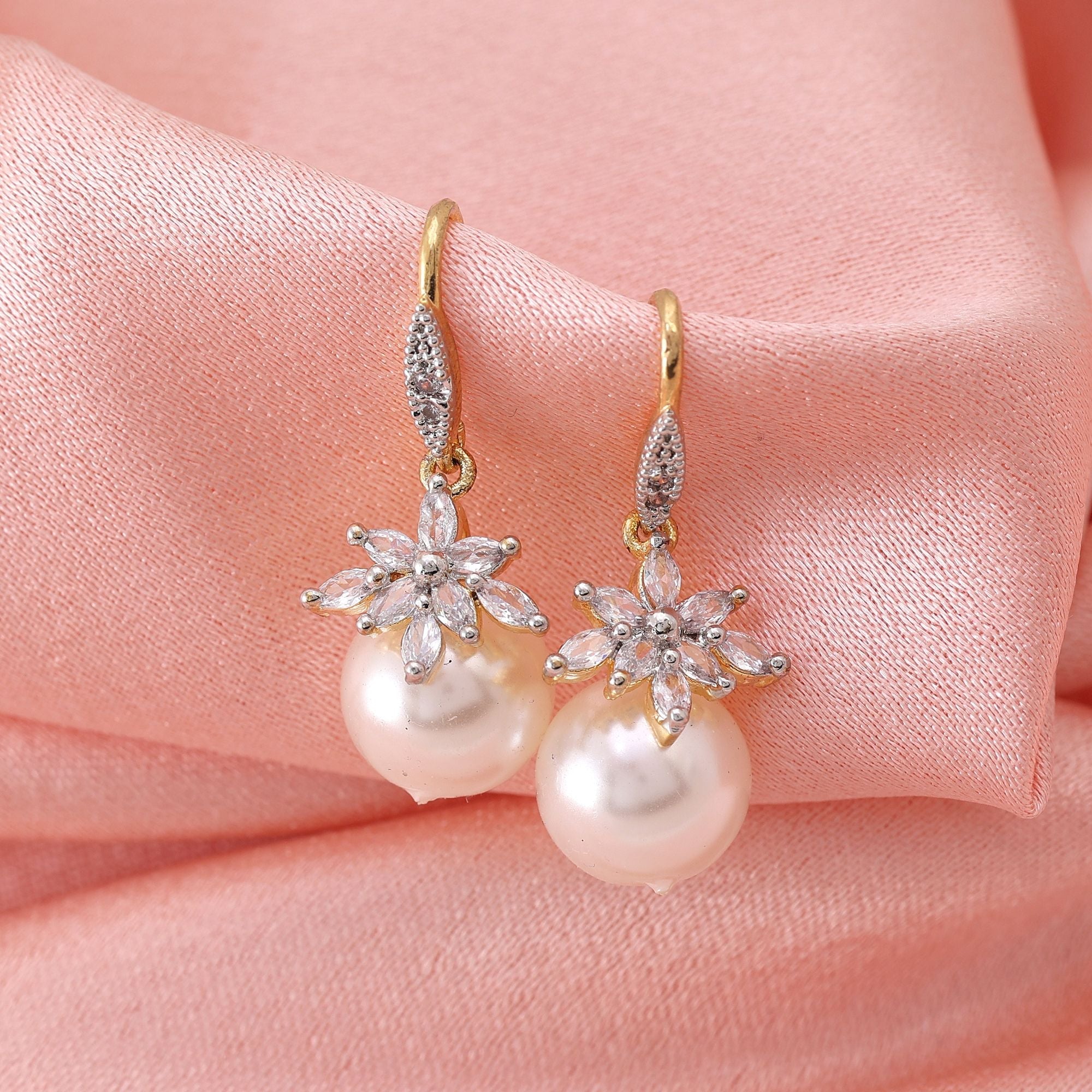 White Color American Diamond Earrings Fashion Earrings With Classic Minimal Design