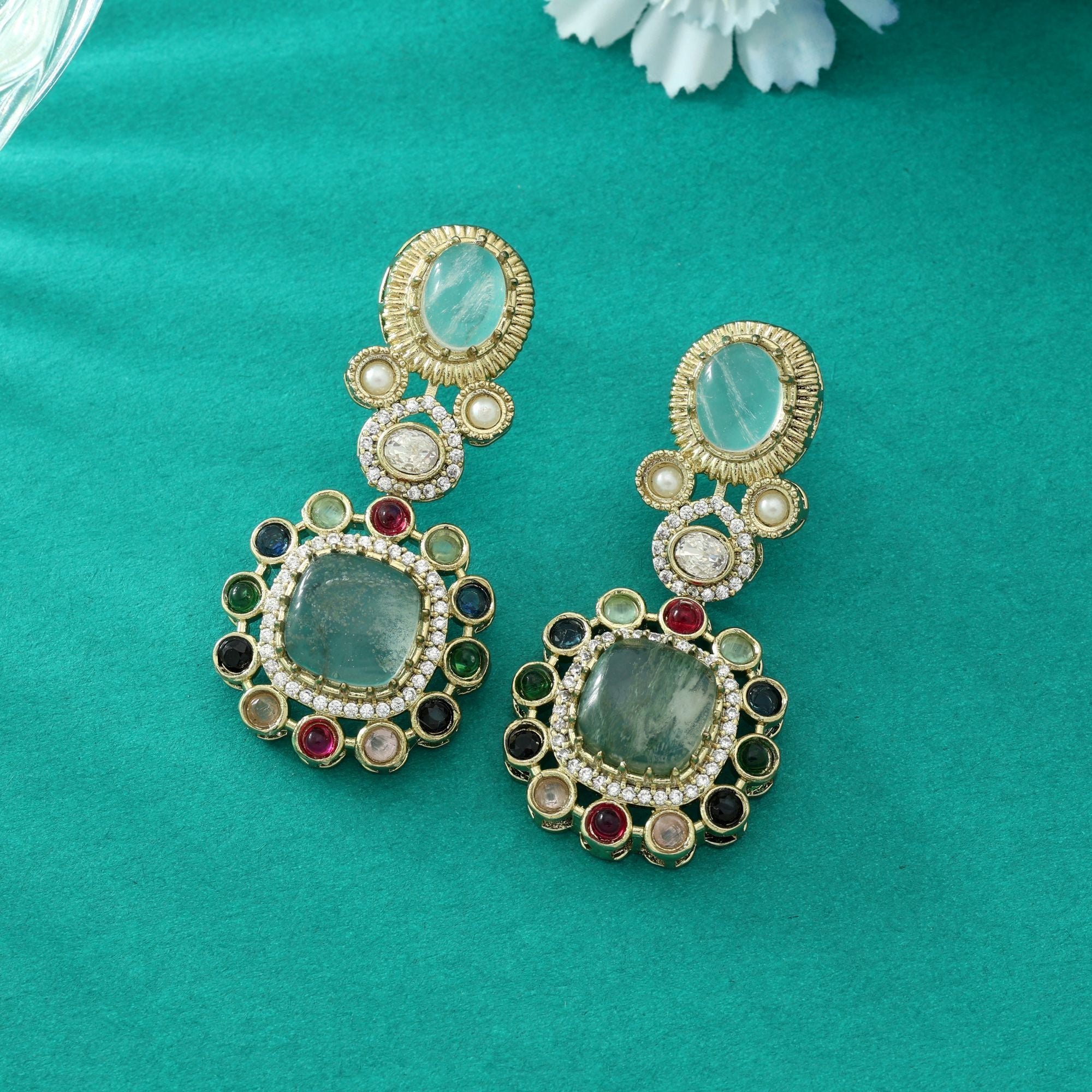 Multi Color American Diamond Earrings