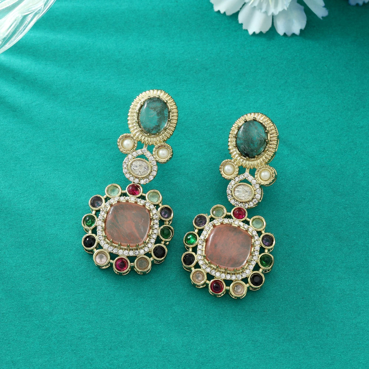 Peach Color American Diamond Earrings
