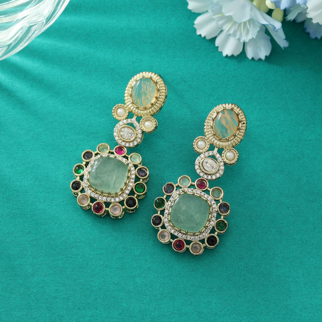 Pista Green Color American Diamond Earrings