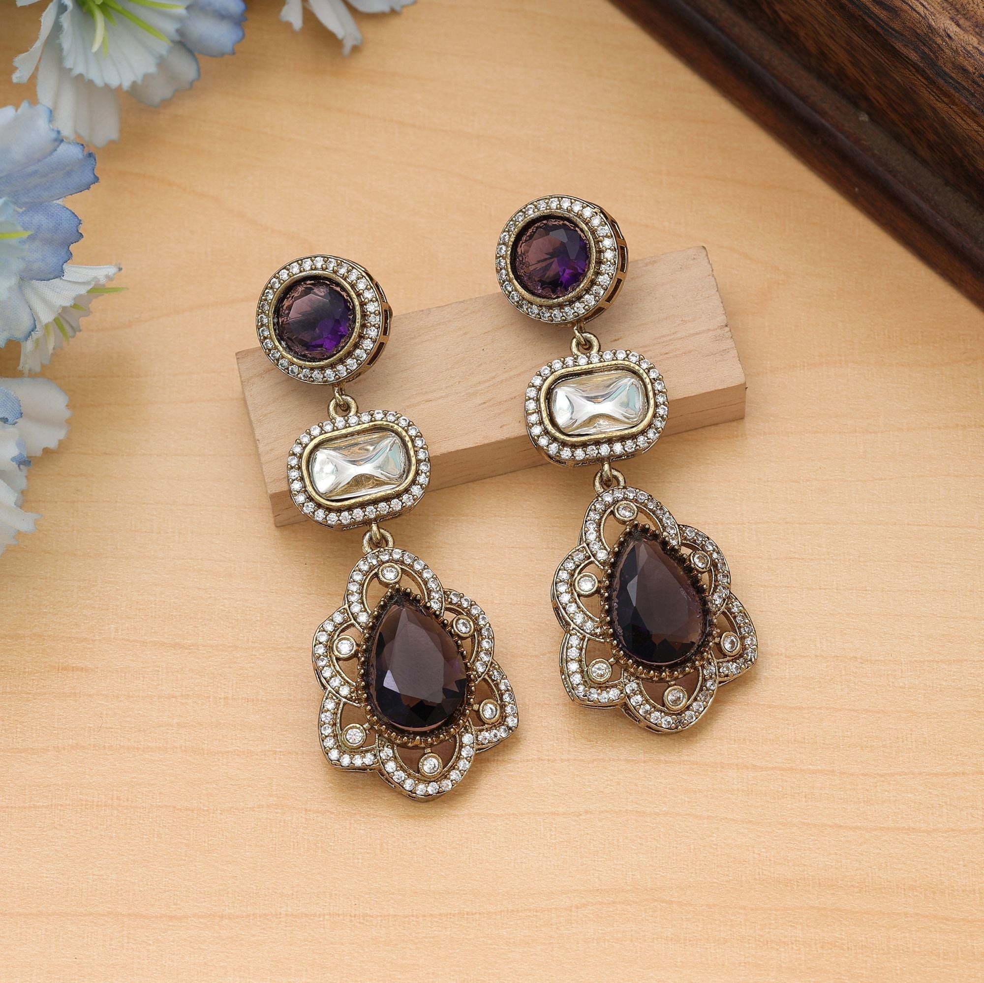 Purple Color American Diamond Earrings Party Wear