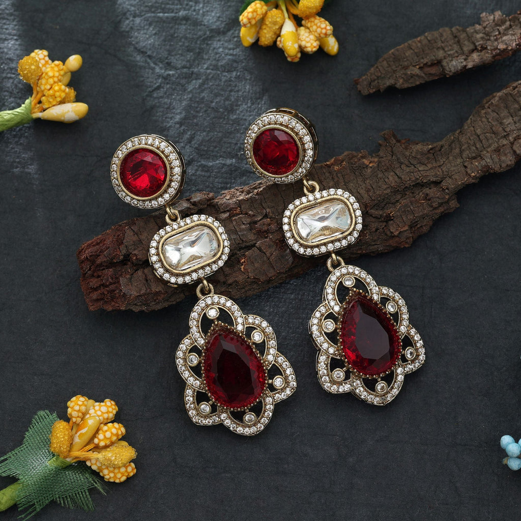 Red Color American Diamond Earrings Party Wear