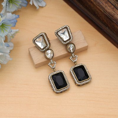 Black Color American Diamond Earrings Party Wear