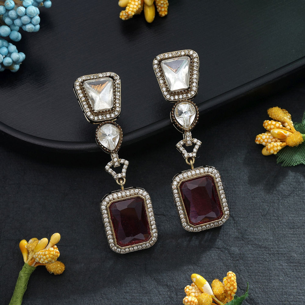 Rani Color American Diamond Earrings Wedding Wear
