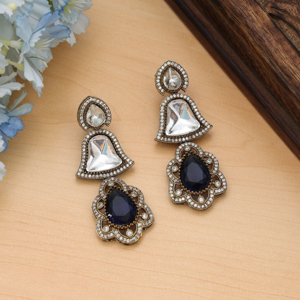 Blue Color American Diamond Earrings Festive Wear