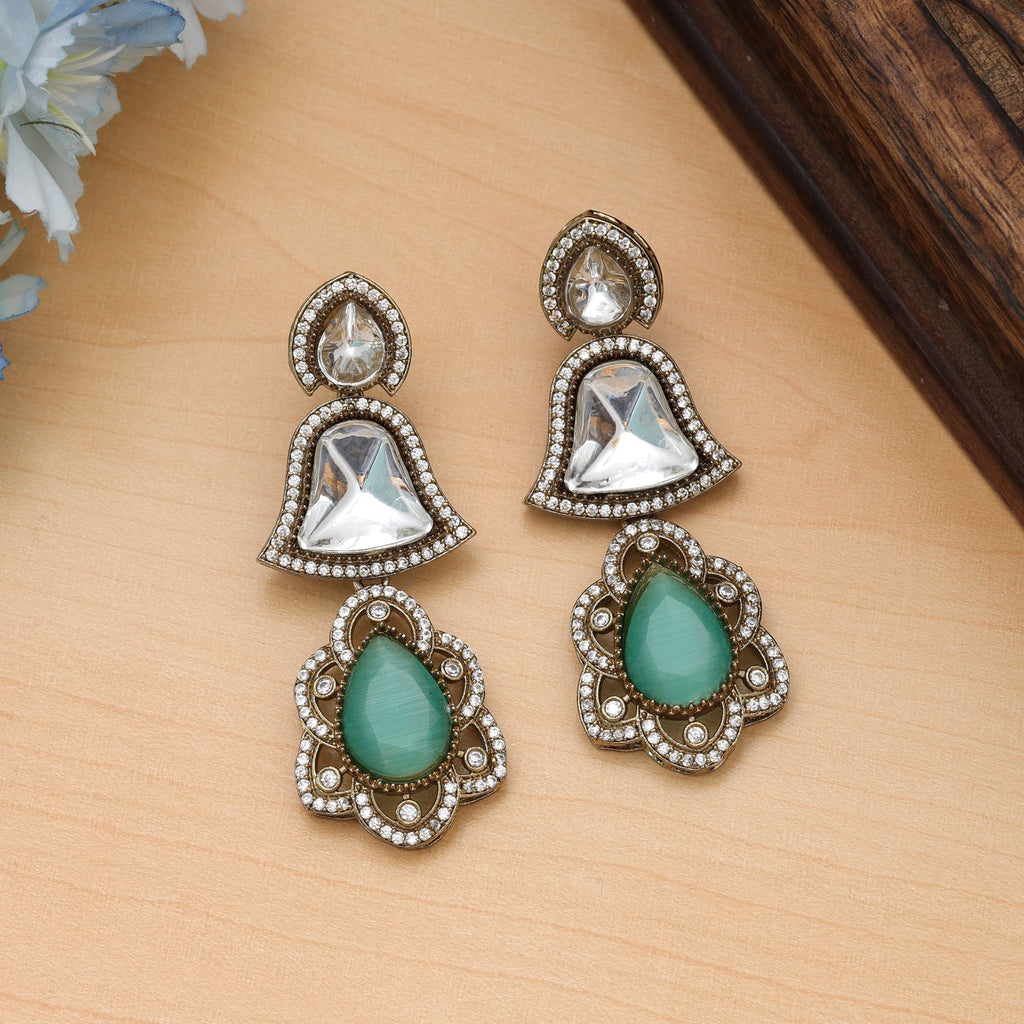 Pista Green Color American Diamond Earrings Designer Wear
