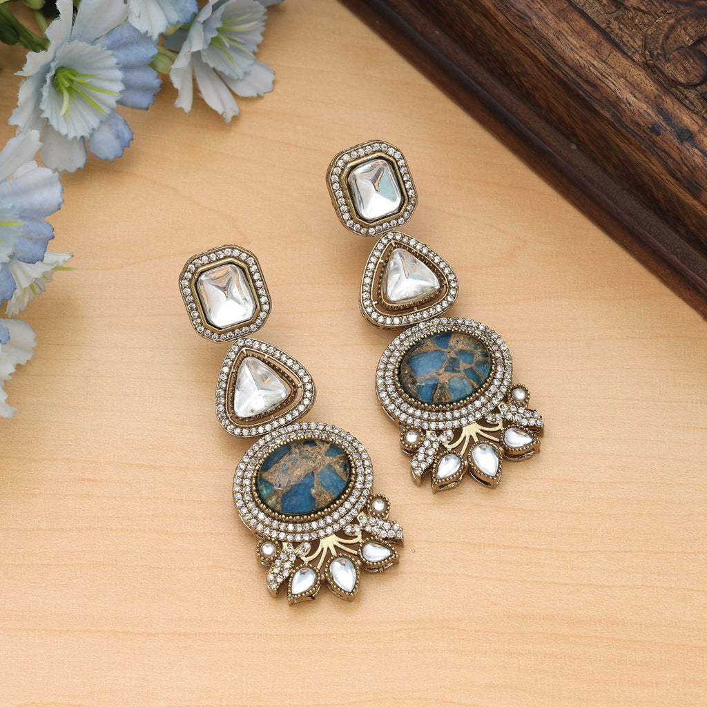 Firozi Color American Diamond Earrings Statement Wear